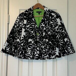 Maggy Boutique Women's Size 10 Petite Black & White Floral Blazer, 3/4 Sleeve